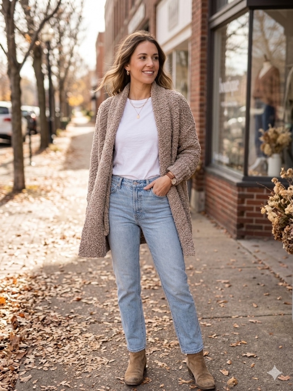 Mystree Taupe Chunky Boucle Popcorn Draped Cardigan - Size S/M
